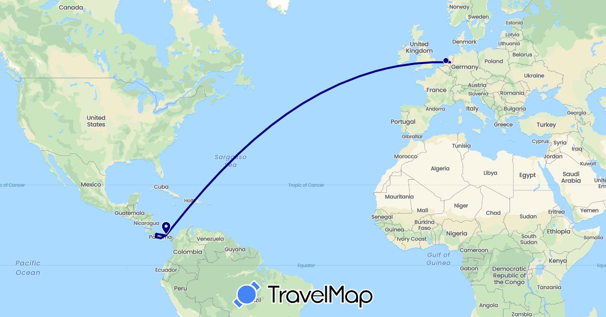 TravelMap itinerary: driving in Netherlands, Panama (Europe, North America)